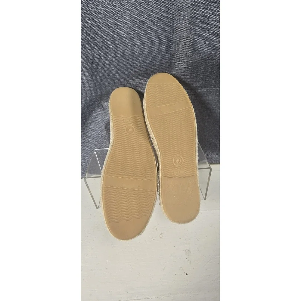 CHIC Women's Beige Canvas Espadrille Slide Flats Embroidered Floral EU 40